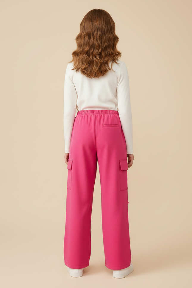 Pantalon Fluide Rose Cargo Ample Poches Latérales - Polyester - vue 2