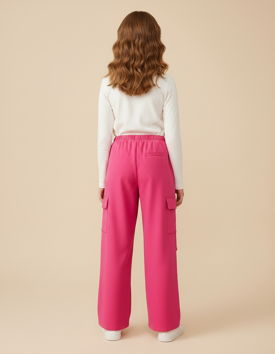 Pantalon Fluide Rose Cargo Ample Poches Latérales - Polyester - vue 2