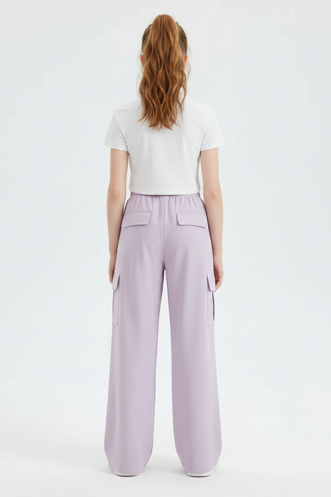 Pantalon Fluide Violet Cargo Ample Fille Décontracté - Polyester - vue 2