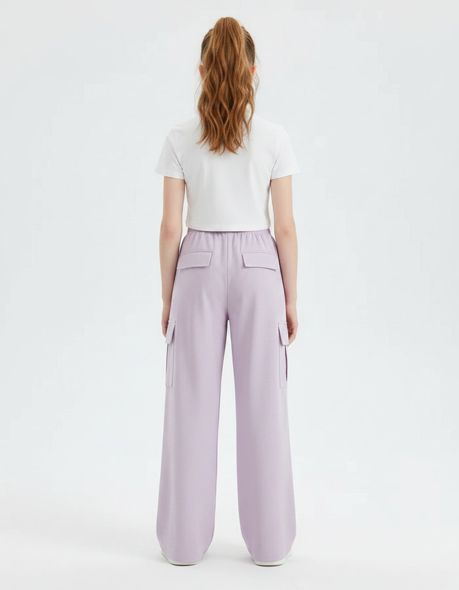 Pantalon Fluide Violet Cargo Ample Fille Décontracté - Polyester - vue 2