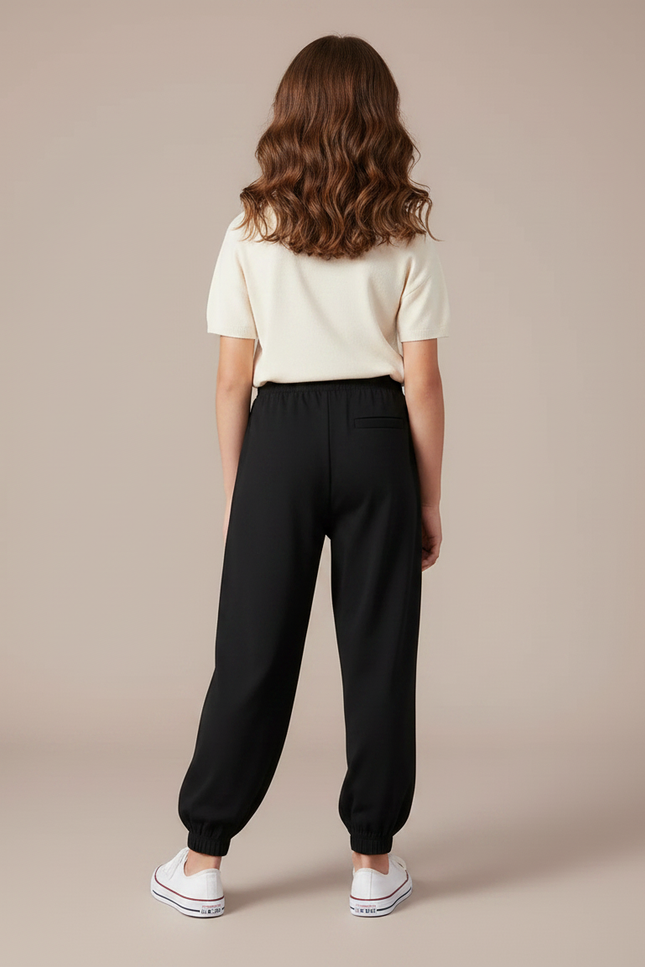 Pantalon Fluide Noir Ample Décontracté Élastiqué Enfant - Viscose - vue 2