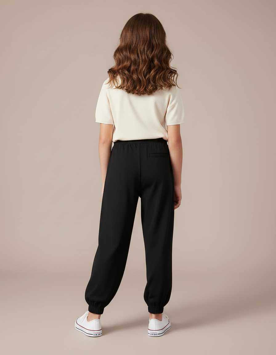 Pantalon Fluide Noir Ample Décontracté Élastiqué Enfant - Viscose - vue 2