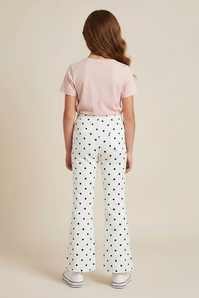 Pantalon Fluide Blanc Polka Dot Évasé Enfant - Maille - vue 2