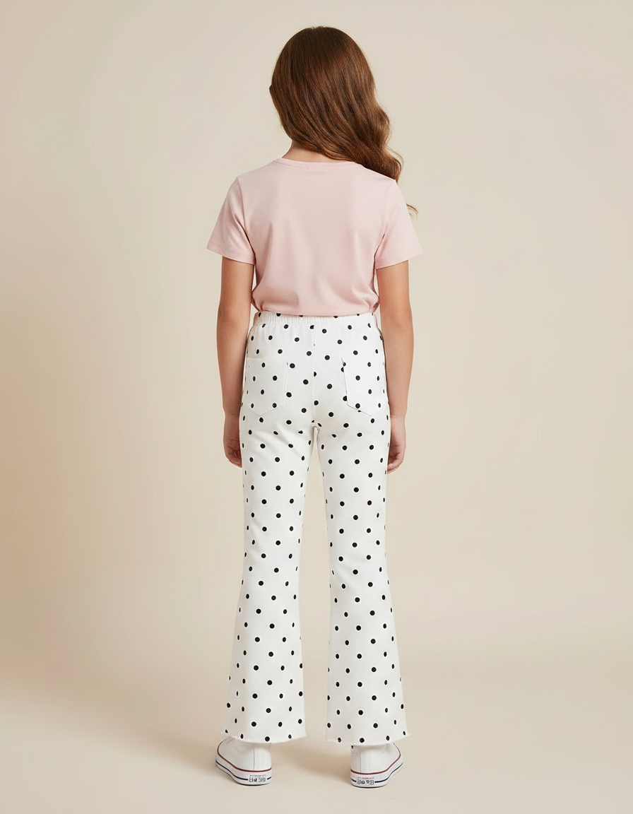 Pantalon Fluide Blanc Polka Dot Évasé Enfant - Maille - vue 2