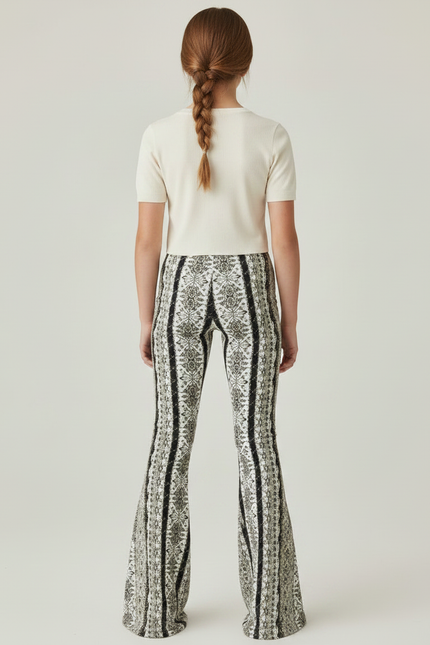 Pantalon Fluide Imprimé Évasé Noir Blanc Bohème - Viscose - vue 2