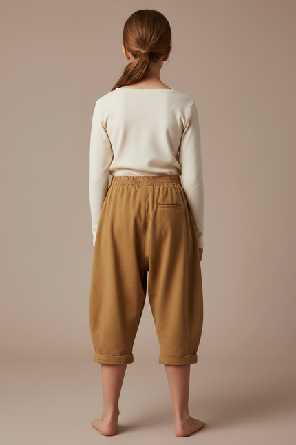 Pantalon Fluide Fille Camel Coupe Ample - Molleton - vue 2