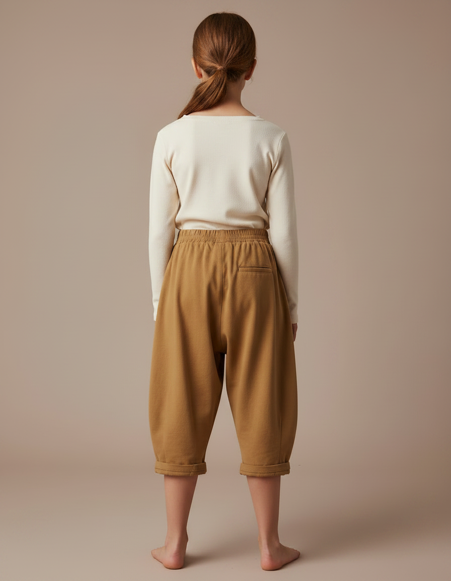Pantalon Fluide Fille Camel Coupe Ample - Molleton - vue 2