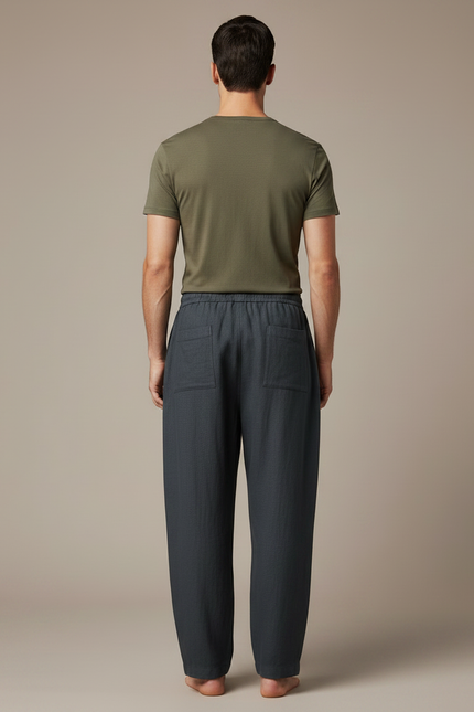 Pantalon Fluide Homme Coton Lin Ample Décontracté - Gris - vue 2