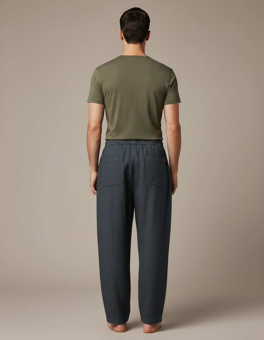 Pantalon Fluide Homme Coton Lin Ample Décontracté - Gris - vue 2