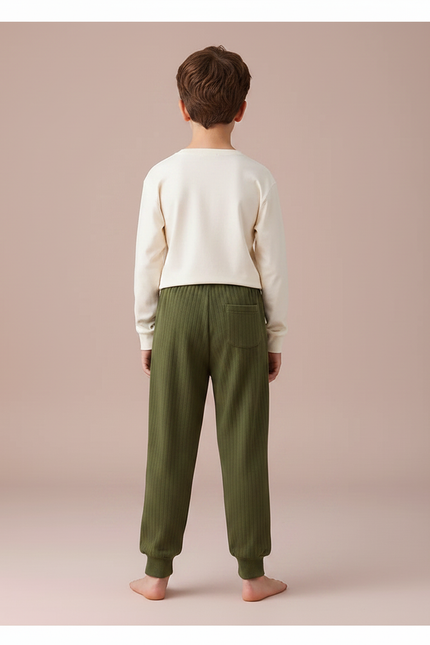 Pantalon Fluide Vert Kaki Côtelé Décontracté Enfant - Molleton - vue 2