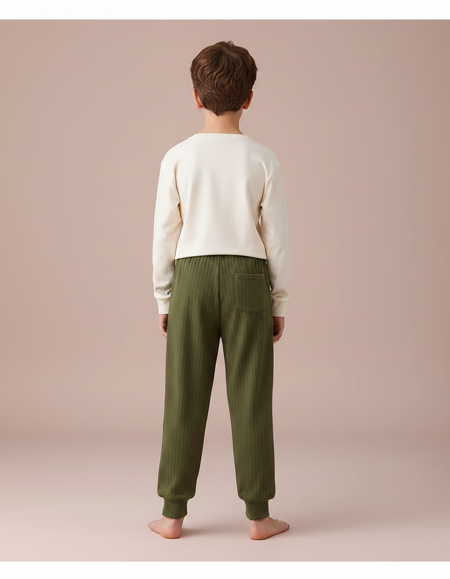 Pantalon Fluide Vert Kaki Côtelé Décontracté Enfant - Molleton - vue 2