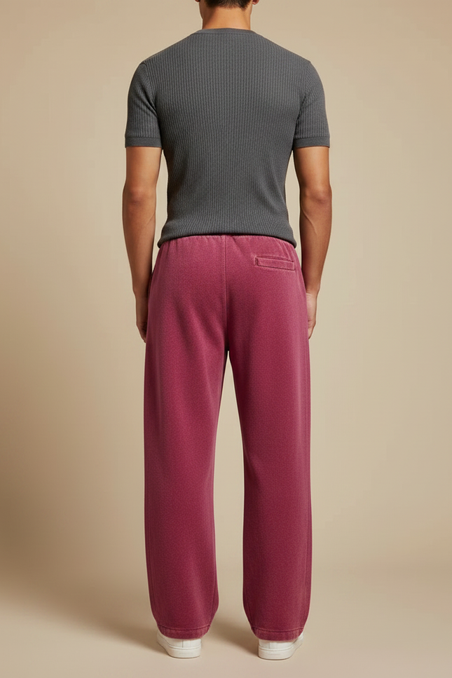 Pantalon Fluide Rouge Ample Coton Vintage Homme - Molleton - vue 2