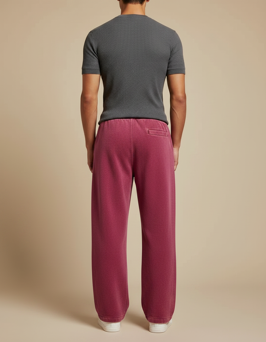 Pantalon Fluide Rouge Ample Coton Vintage Homme - Molleton - vue 2
