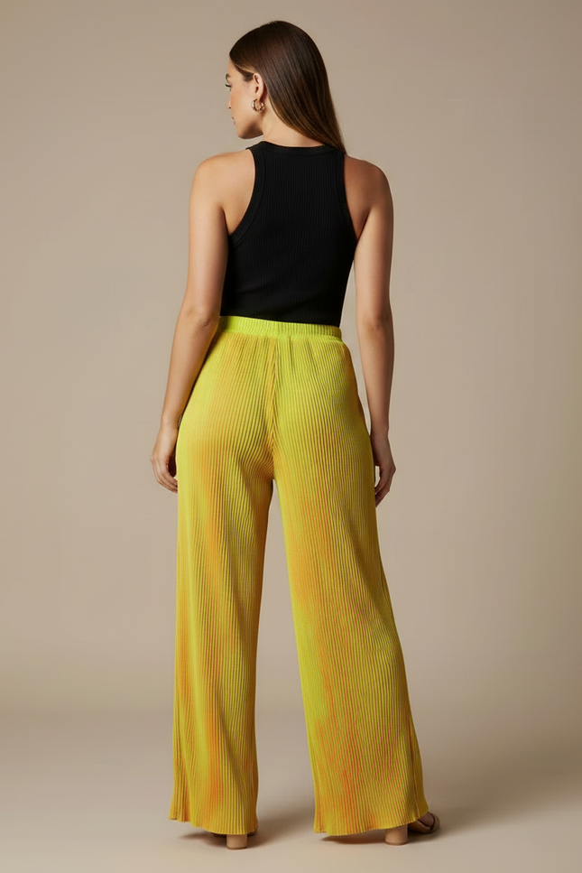 Pantalon Fluide Plissé Tie-Dye Ample Jaune Orange - Multicolore Polyester - vue 2