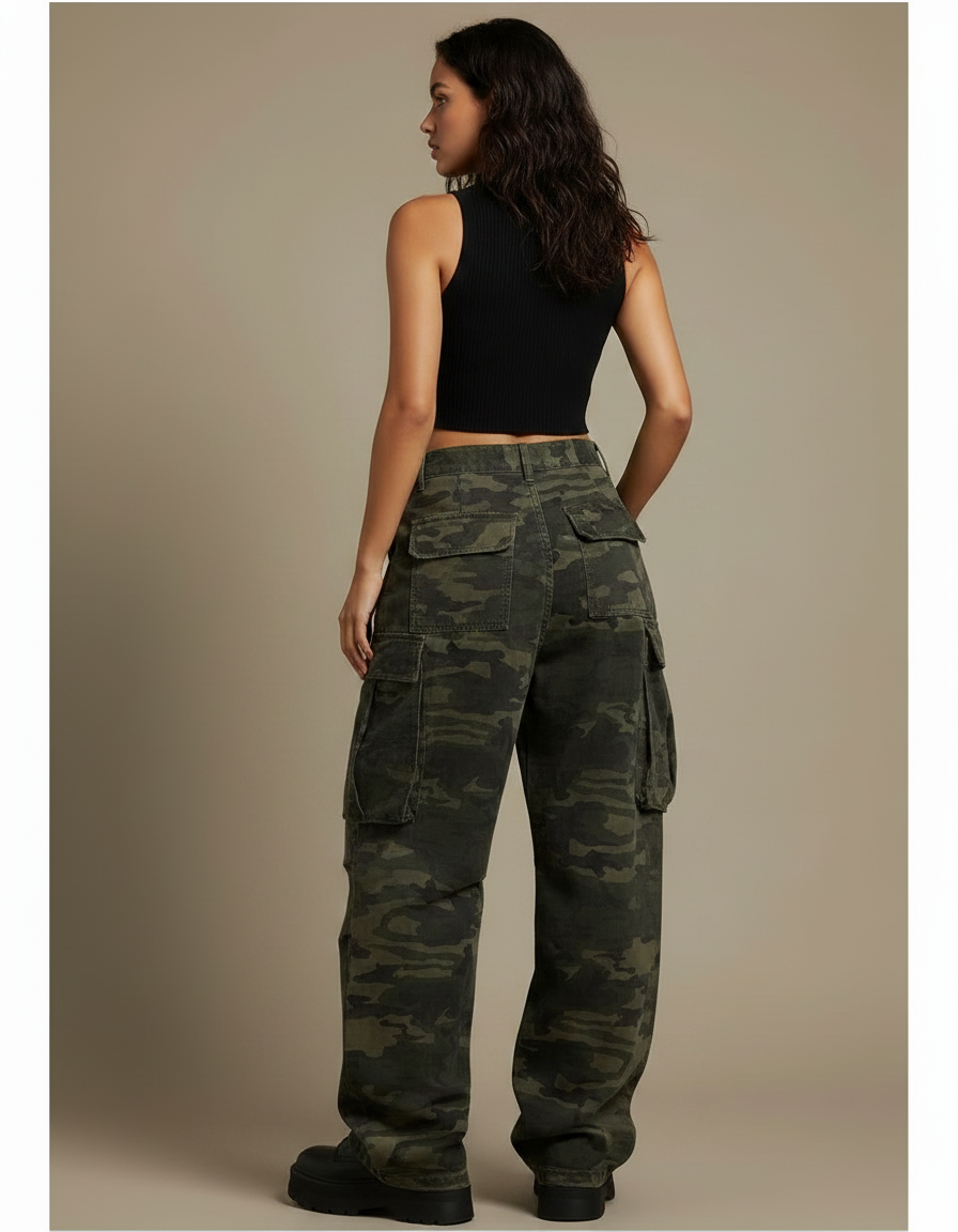 Pantalon Cargo Fluide Femme - Imprimé Toile - vue 2