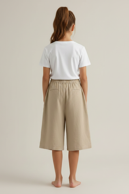 Pantalon Fluide Beige Coton Lin Ample Décontracté Enfant - vue 2