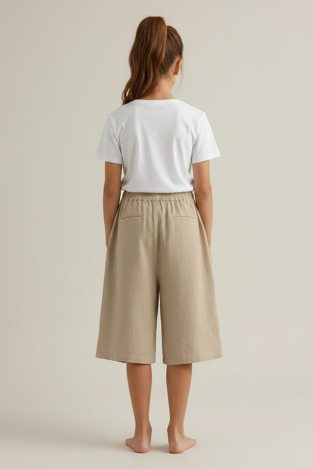 Pantalon Fluide Beige Coton Lin Ample Décontracté Enfant - vue 2