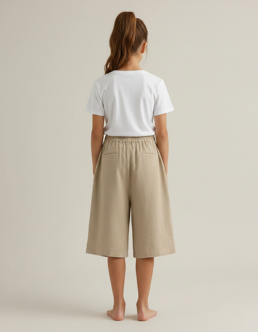Pantalon Fluide Beige Coton Lin Ample Décontracté Enfant - vue 2