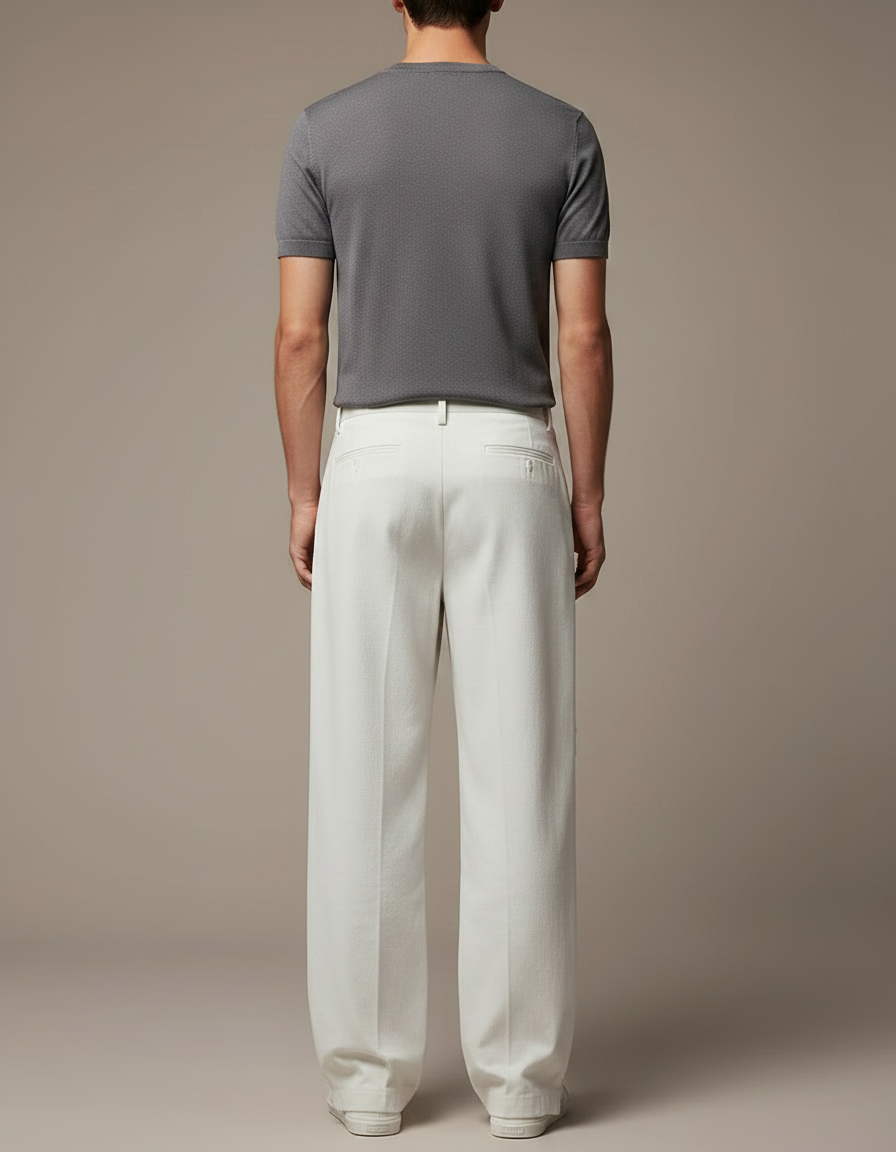 Pantalon Fluide Blanc Cassé Ample Décontracté Homme - Toile - vue 2