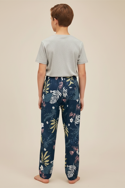 Pantalon Fluide Imprimé Floral Bleu Marine Ample Viscose - vue 2