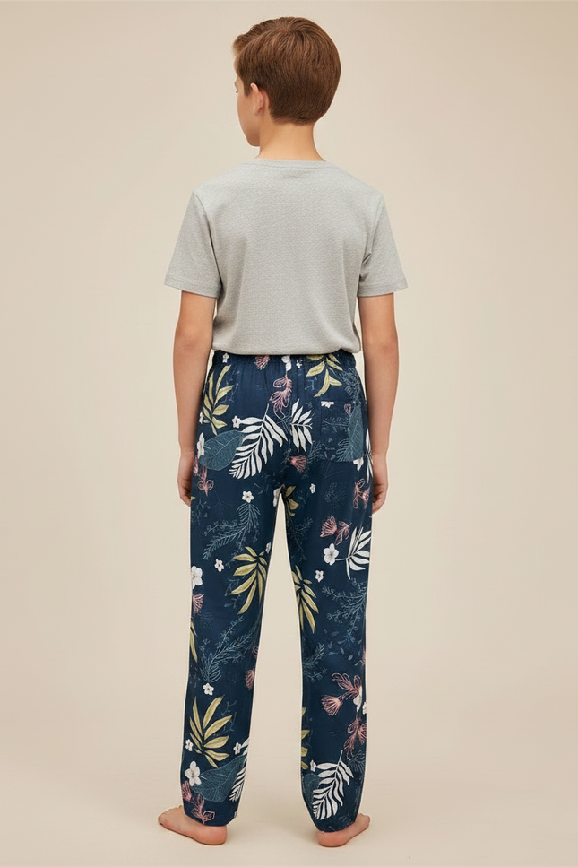 Pantalon Fluide Imprimé Floral Bleu Marine Ample Viscose - vue 2