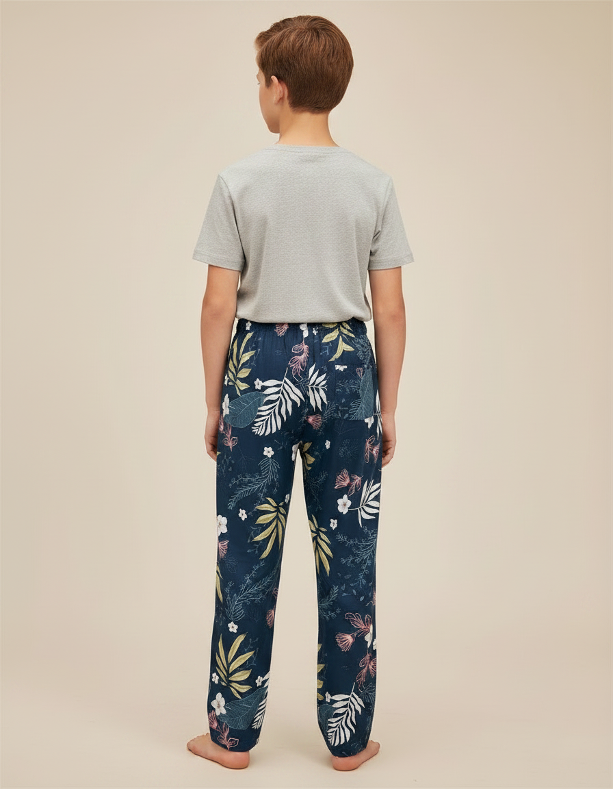 Pantalon Fluide Imprimé Floral Bleu Marine Ample Viscose - vue 2