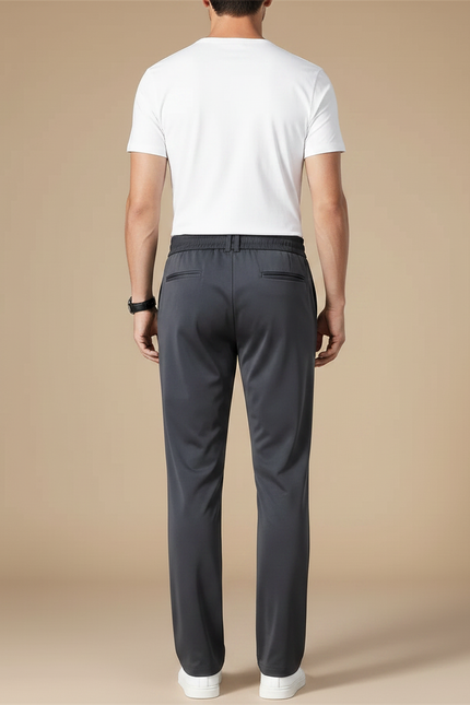 Pantalon Fluide Homme Droit Gris Élastique Décontracté - Polyester - vue 2