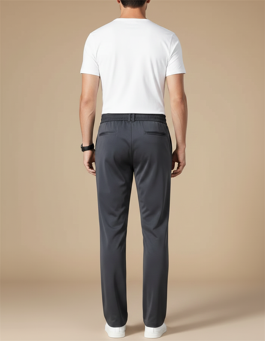 Pantalon Fluide Homme Droit Gris Élastique Décontracté - Polyester - vue 2