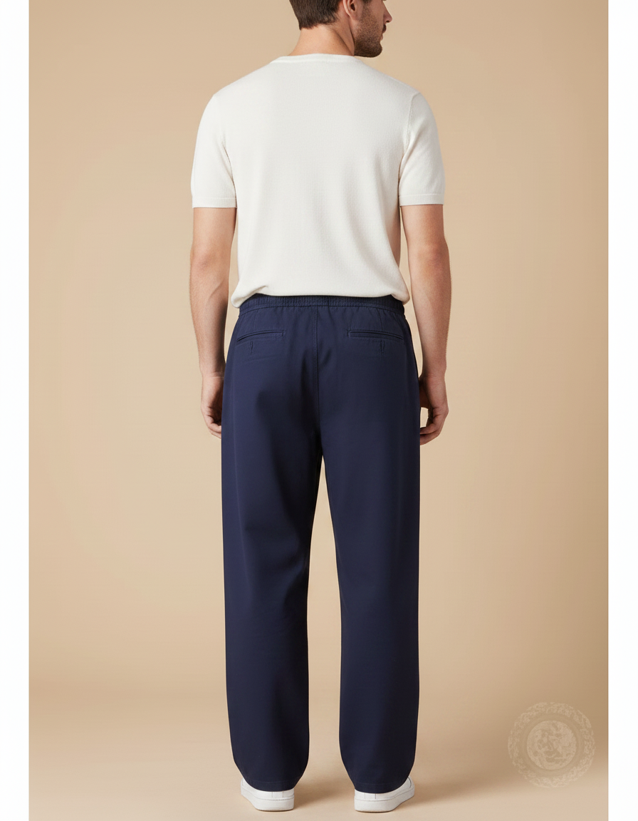 Pantalon Fluide Bleu Marine Ample Cordon Décontracté Homme - Coton - vue 2