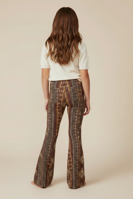 Pantalon Fluide Imprimé Évasé Marron Bohème Fille - Maille - vue 2