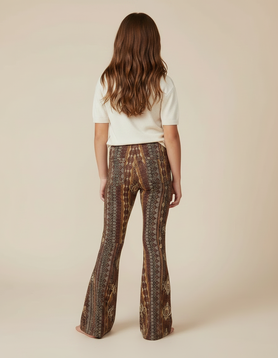 Pantalon Fluide Imprimé Évasé Marron Bohème Fille - Maille - vue 2