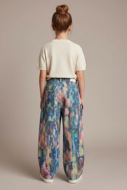 Pantalon Fluide Imprimé Abstrait Baggy Coloré Enfant - Multicolore Jean - vue 2