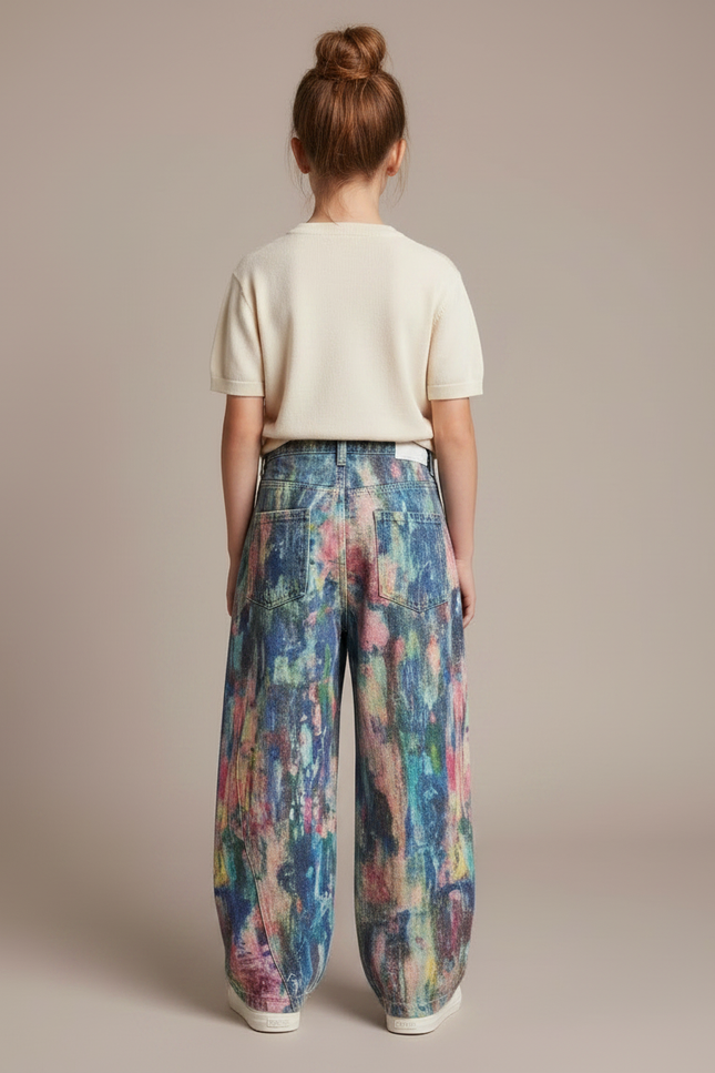 Pantalon Fluide Imprimé Abstrait Baggy Coloré Enfant - Multicolore Jean - vue 2