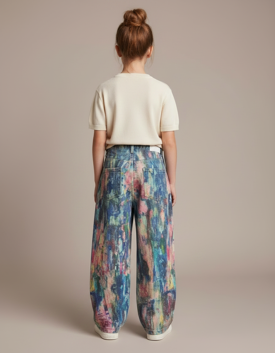 Pantalon Fluide Imprimé Abstrait Baggy Coloré Enfant - Multicolore Jean - vue 2