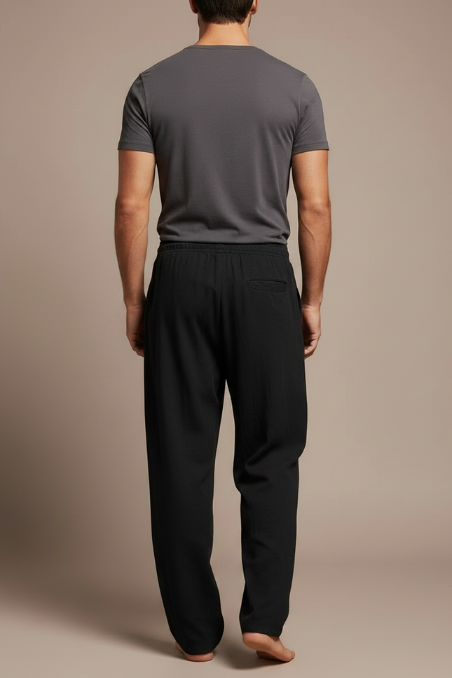 Pantalon Fluide En Lin Homme - Noir - vue 2