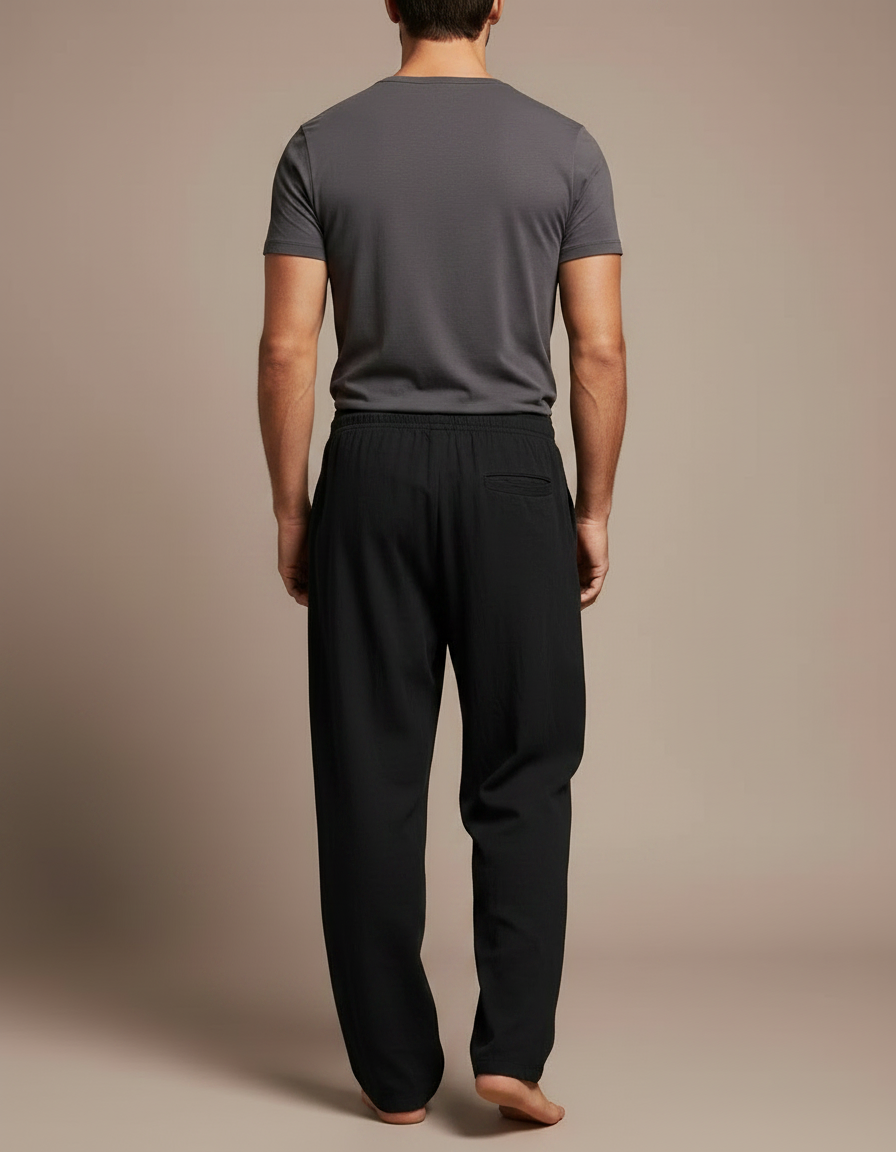 Pantalon Fluide En Lin Homme - Noir - vue 2