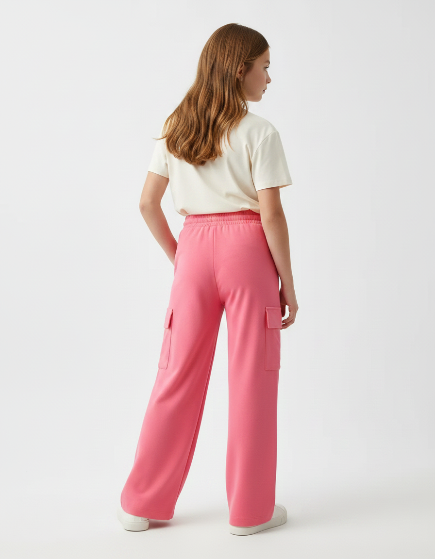 Pantalon Fluide Cargo Rose Ample Coton Enfant - Molleton - vue 2