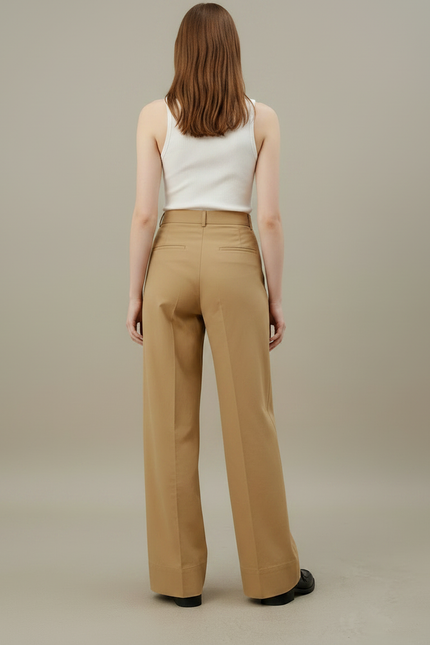Pantalon Fluide Kaki Coton Droit Décontracté Élégant - vue 2
