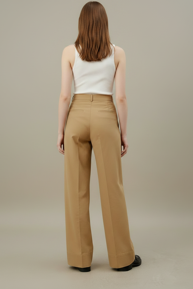 Pantalon Fluide Kaki Coton Droit Décontracté Élégant - vue 2