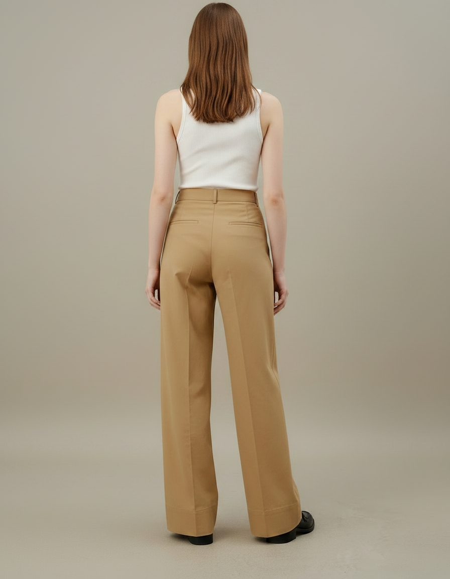 Pantalon Fluide Kaki Coton Droit Décontracté Élégant - vue 2