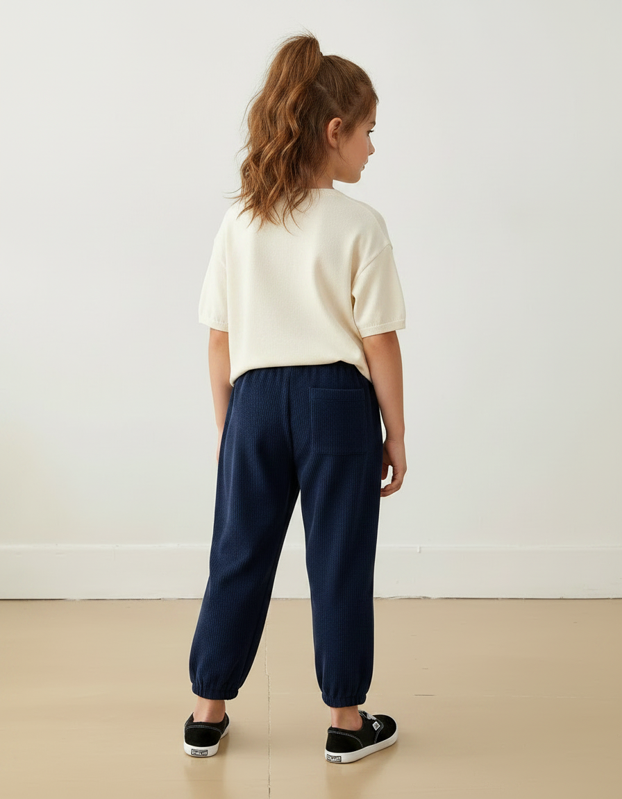 Pantalon Fluide Bleu Marine Côtelé Ample Décontracté Smiley - Cordé - vue 2