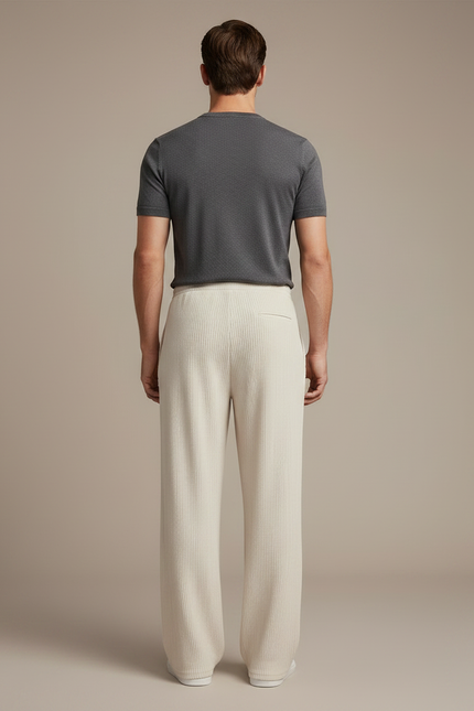 Pantalon Fluide Écru Côtelé Ample Décontracté Homme - Beige Cordé - vue 2