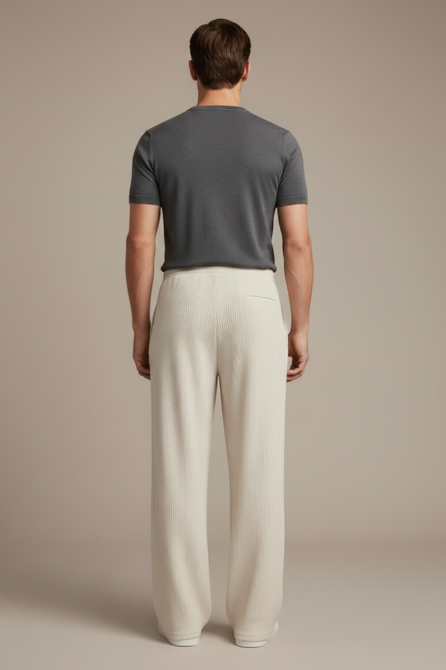 Pantalon Fluide Écru Côtelé Ample Décontracté Homme - Beige Cordé - vue 2