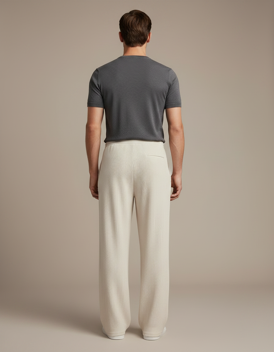 Pantalon Fluide Écru Côtelé Ample Décontracté Homme - Beige Cordé - vue 2