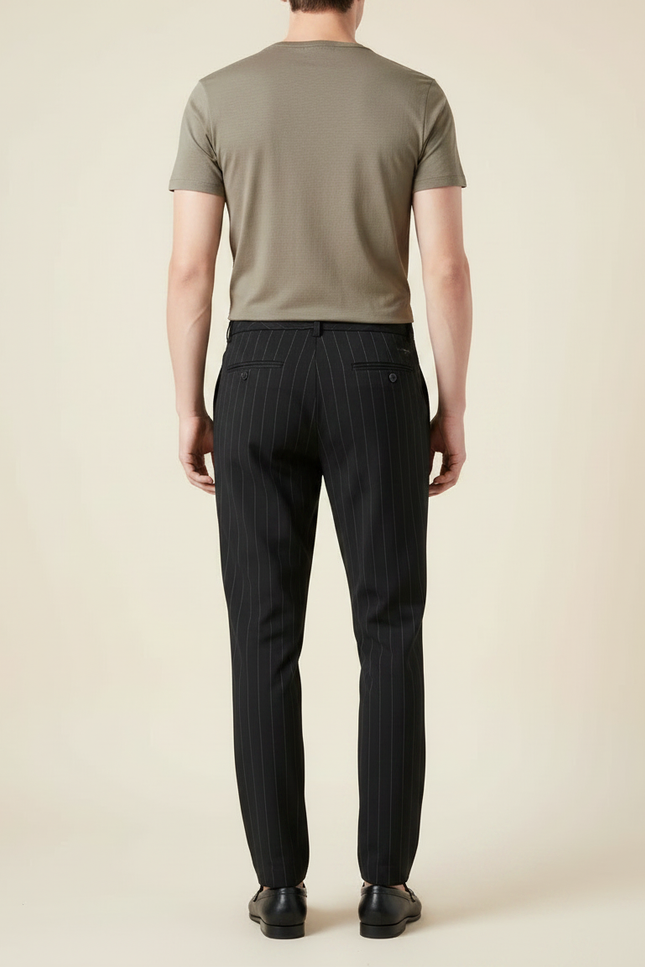 Pantalon Fluide Noir Rayé Décontracté Homme Élégant - Laine - vue 2