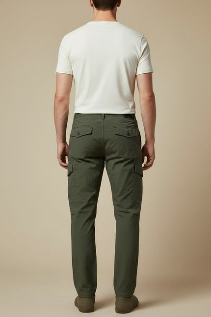 Pantalon Fluide Cargo Kaki Homme Décontracté Coton - vue 2
