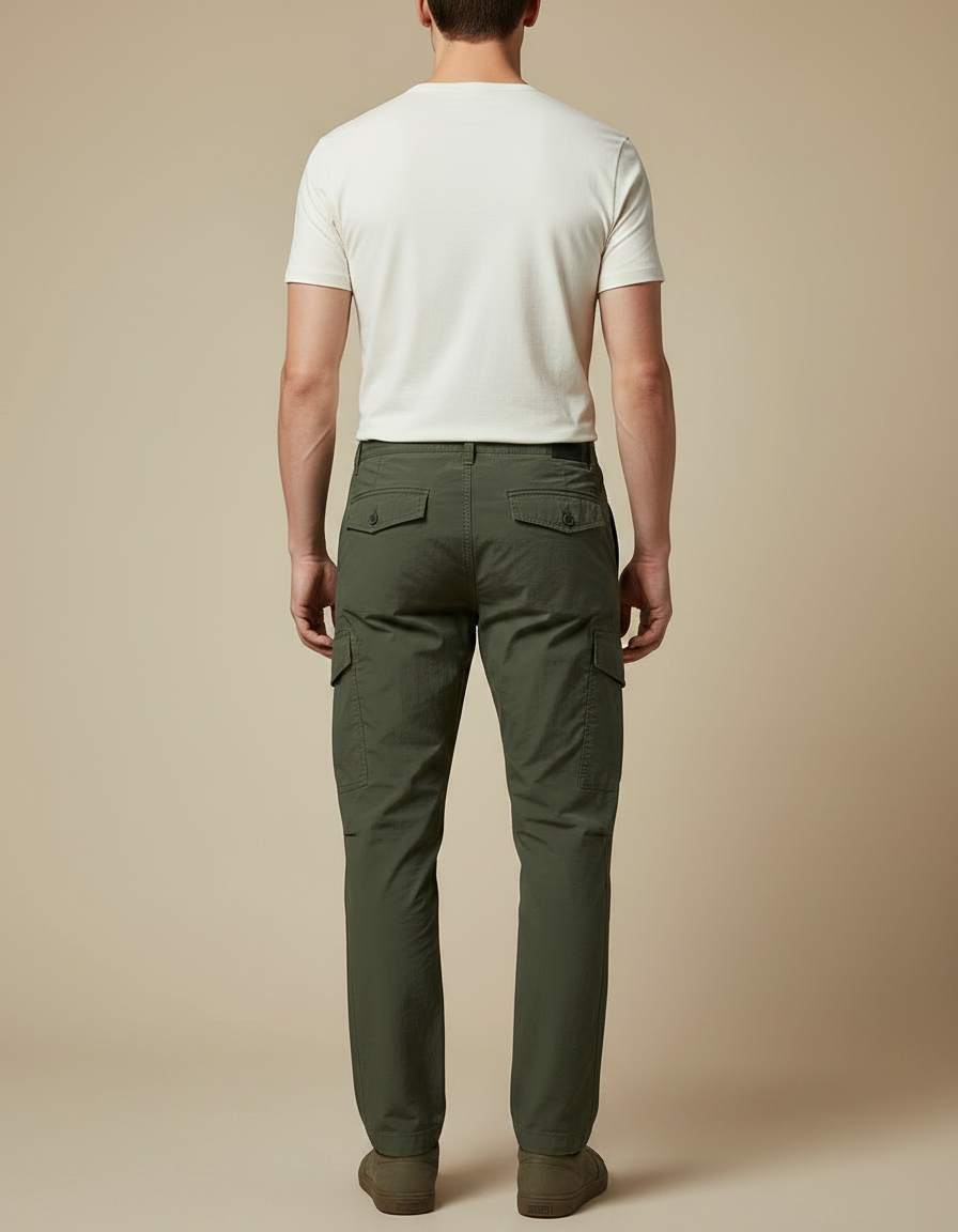 Pantalon Fluide Cargo Kaki Homme Décontracté Coton - vue 2