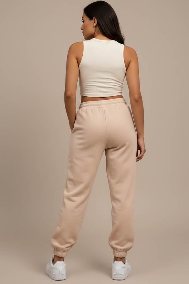 Pantalon Fluide Beige Cordon Ample Décontracté Sport - Molleton - vue 2