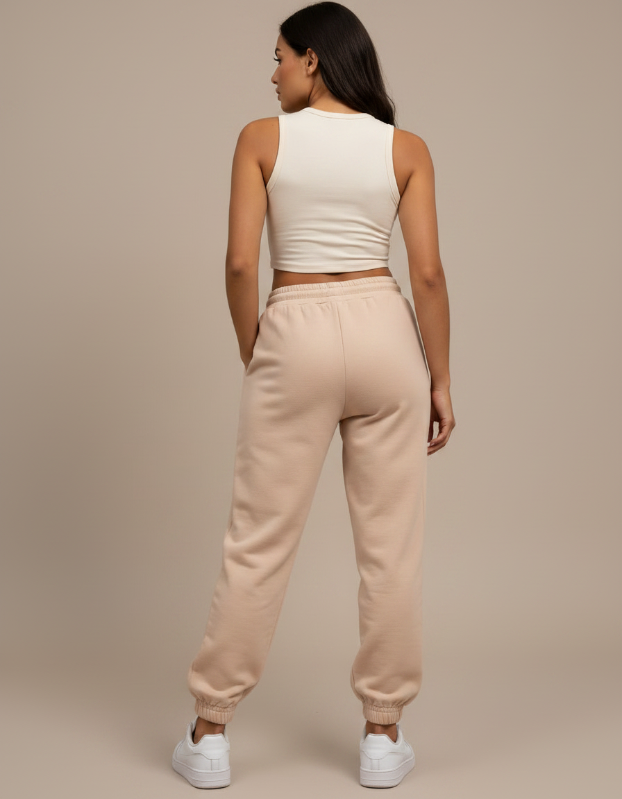 Pantalon Fluide Beige Cordon Ample Décontracté Sport - Molleton - vue 2