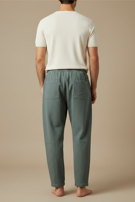 Pantalon Fluide Vert Cordon Coton Ample Décontracté Homme - vue 2